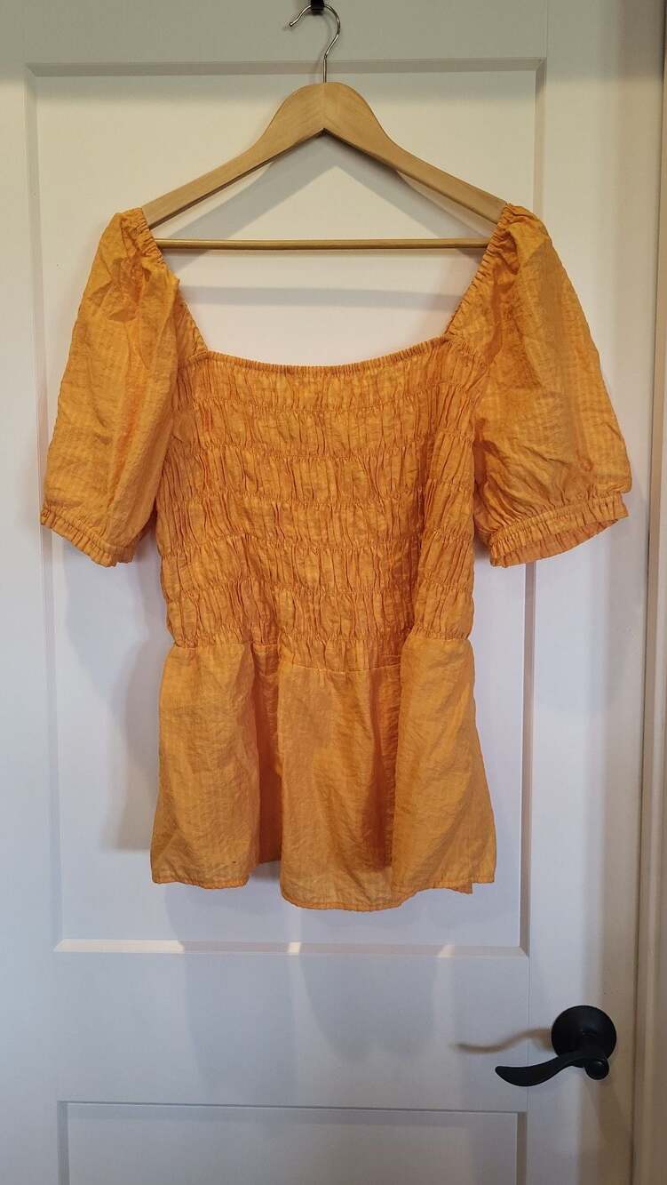Lane Bryant Orange Smocked Bodice Peplum Top Size 16